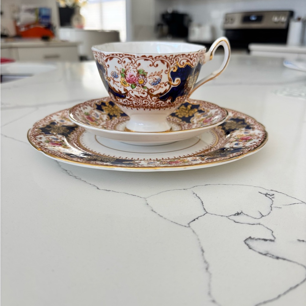 Salisbury England Elegant 3 piece Floral Teacup and Saucer Set